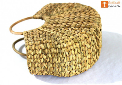 Natural Straw Hand (U) Bag(#1105)-gallery-1