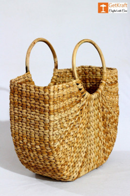 Natural Straw Kauna Hand (U) Bag(#1109)-gallery-1