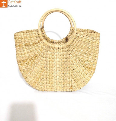 Natural Straw Kauna (U) Hand Bag(#1128)-gallery-0