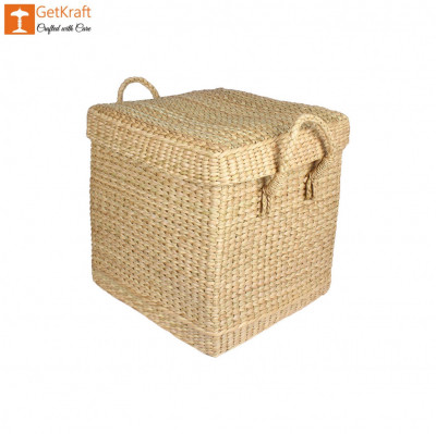 Natural Straw Kauna Grass Laundry Basket with Handle(#1146)-gallery-0