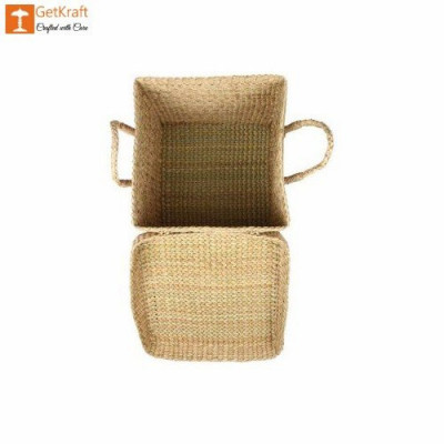 Natural Straw Kauna Grass Laundry Basket with Handle(#1146)-gallery-1