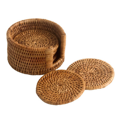 Handmade Drink Cane Rattan Coaster Set(6)(#1157)-gallery-0