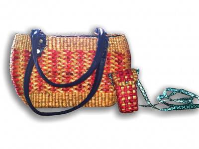 Uniquely Designed Natural Straw Handbag with Mini Mobile Case(#132)-gallery-0