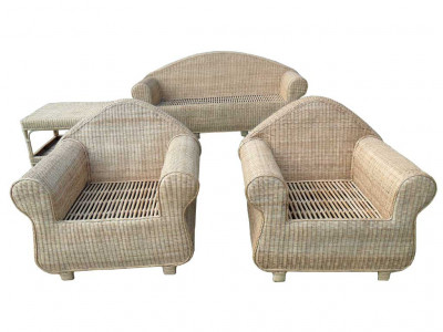 3-Seater Cane Sofa Set with Table(#141)-gallery-2