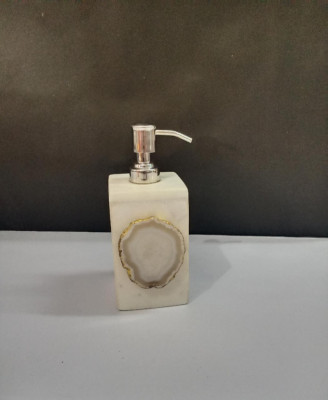 Unique Handicrafts Agate Stone Liquid Dispenser Hand wash soapShampooLotion Dispenser for Designer Bathroom Home Decor 3x3x5 inch (White with White Agate Stone)(#1618)-gallery-1