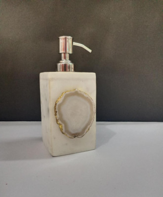 Unique Handicrafts Agate Stone Liquid Dispenser Hand wash soapShampooLotion Dispenser for Designer Bathroom Home Decor 3x3x5 inch (White with White Agate Stone)(#1618)-gallery-0