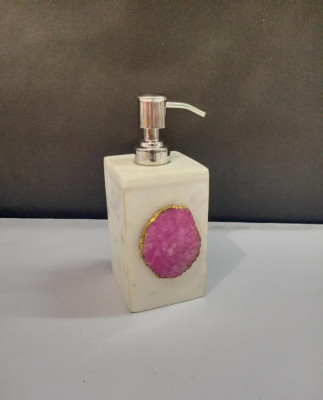 Unique Handicrafts Agate Stone Liquid Dispenser Hand wash soapShampooLotion Dispenser for Designer Bathroom Home Decor 3x3x5 inch (White with pink Agate Stone)(#1619)-gallery-0