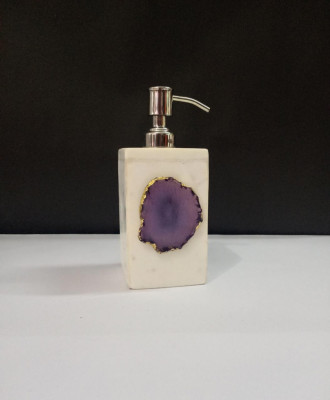 Unique Handicrafts Agate Stone Liquid Dispenser Hand wash soapShampooLotion Dispenser for Designer Bathroom Home Decor 3x3x5 inch (White with purple Agate Stone)(#1621)-gallery-1
