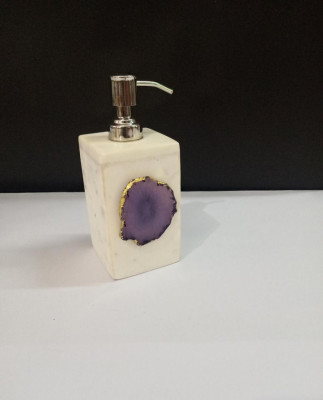 Unique Handicrafts Agate Stone Liquid Dispenser Hand wash soapShampooLotion Dispenser for Designer Bathroom Home Decor 3x3x5 inch (White with purple Agate Stone)(#1621)-gallery-2