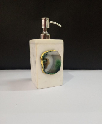 Unique Handicrafts Agate Stone Liquid Dispenser Hand wash soapShampooLotion Dispenser for Designer Bathroom Home Decor 3x3x5 inch (White with GREEN Agate Stone)(#1623)-gallery-0
