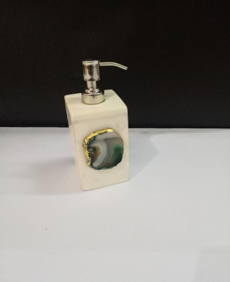 Unique Handicrafts Agate Stone Liquid Dispenser Hand wash soapShampooLotion Dispenser for Designer Bathroom Home Decor 3x3x5 inch (White with GREEN Agate Stone)(#1623)-gallery-1