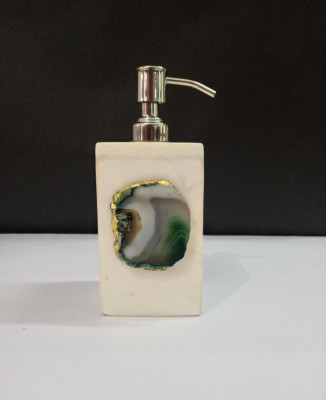 Unique Handicrafts Agate Stone Liquid Dispenser Hand wash soapShampooLotion Dispenser for Designer Bathroom Home Decor 3x3x5 inch (White with GREEN Agate Stone)(#1623)-gallery-2