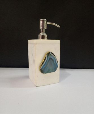 Unique Handicrafts Agate Stone Liquid Dispenser Hand wash soapShampooLotion Dispenser for Designer Bathroom Home Decor 3x3x5 inch (White with BLUE Agate Stone)(#1625)-gallery-2