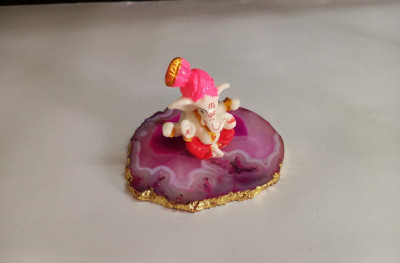Unique Handicrafts Exclusive Blessing Lord Ganesha Ji On Agate Coaster with Gold foil Edges Show Unique Handicrafts Piece Figurine 3-4 x h-275 l Home Decor I Ganesha on Agate Plate showpiece(#1630)-gallery-1
