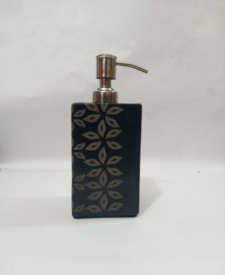 Unique Handicrafts Black Marble Hand Carved Name Liquid Dispenser Hand wash soapShampooLotion Dispenser for Bathroom Home Decor 3x3x5 (Floral Patter Hand Carved Black)(#1631)-gallery-2