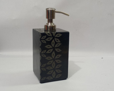 Unique Handicrafts Black Marble Hand Carved Name Liquid Dispenser Hand wash soapShampooLotion Dispenser for Bathroom Home Decor 3x3x5 (Floral Patter Hand Carved Black)(#1631)-gallery-4