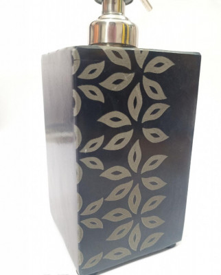 Unique Handicrafts Black Marble Hand Carved Name Liquid Dispenser Hand wash soapShampooLotion Dispenser for Bathroom Home Decor 3x3x5 (Floral Patter Hand Carved Black)(#1631)-gallery-7
