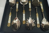 Unique Handicrafts Designer Stainless Steel Brass MOP (Mother of Pearl) 6 Piece Stainless Steel and Brass Serving Spoon Set (Silver and Ivory) S6 ((Silver and Ivory))(#1632)-thumb-1