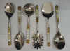 Unique Handicrafts Designer Stainless Steel Brass MOP (Mother of Pearl) 6 Piece Stainless Steel and Brass Serving Spoon Set (Silver and Ivory) S6 ((Silver and Ivory))(#1632)-thumb-3