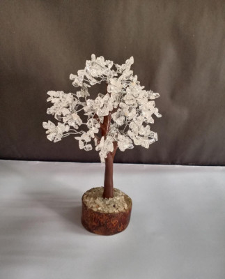 Unique Handicrafts Exclusive Blessing Natural Agate Gem Stone Bonsai Fortune Vastu Plant Sculpture Tree Good Luck Wealth Success Prosperity Home Office Table Decor Gift Item (White Quartz)(#1633)-gallery-1