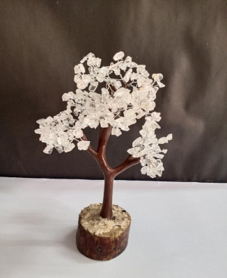 Unique Handicrafts Exclusive Blessing Natural Agate Gem Stone Bonsai Fortune Vastu Plant Sculpture Tree Good Luck Wealth Success Prosperity Home Office Table Decor Gift Item (White Quartz)(#1633)-gallery-6