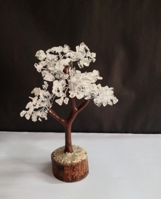 Unique Handicrafts Exclusive Blessing Natural Agate Gem Stone Bonsai Fortune Vastu Plant Sculpture Tree Good Luck Wealth Success Prosperity Home Office Table Decor Gift Item (White Quartz)(#1633)-gallery-7