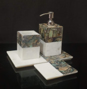 Unique Handicrafts Marble Mother of Pearl Bathroom Set of 4 PC - Liquid Soap Dispenser Brush Holder Tray soap Dish Best for Gifting (Design-3)(#1634) - Getkraft.com
