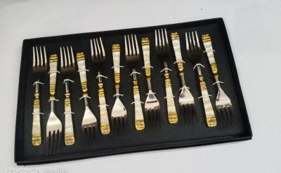 Unique Handicrafts Stainless Steel Brass MOP (Mother of Pearl) 12 pcs Forks Cutlery Set (White) - 12 Pcs ((Silver and Ivory))(#1636)-gallery-2