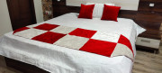 Unique Handicraft Fine Velvet (Suede) Bed Runner 92x30 inch for Bedroom with 2 pcs Cushion Cover (16x16 Inches) (White Red Combination)(#1640) - Getkraft.com