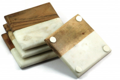 Unique Handicrafts Half Marble Coasters for Home Kitchen Office Desk Table Decor Set of 4 (4)(#1641)-gallery-1