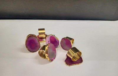 Unique Handicrafts Natural Agate Stone Gold Foiled Edges Napkin Rings Natural Shape Table Decor Housewarming Gift Set of 6-2 to 25 inch (Pink Agate with Golden Ring)(#1642)-gallery-2