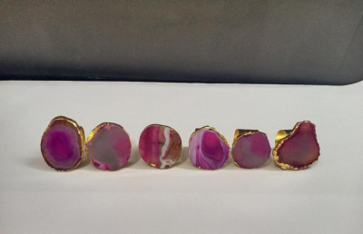 Unique Handicrafts Natural Agate Stone Gold Foiled Edges Napkin Rings Natural Shape Table Decor Housewarming Gift Set of 6-2 to 25 inch (Pink Agate with Golden Ring)(#1642)-gallery-3