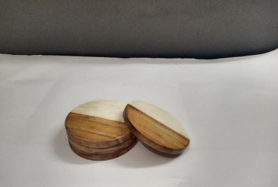 Unique Handicrafts Half Marble Wooden Mix Coasters for Home Kitchen Office Desk Table Decor Set of 4 pcs (WhiteWood Round Shape) Brand Generic(#1647)-gallery-4
