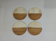Unique Handicrafts Half Marble Wooden Mix Coasters for Home Kitchen Office Desk Table Decor Set of 4 pcs (WhiteWood Round Shape) Brand Generic(#1647) - Getkraft.com