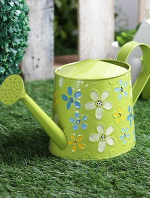 Hand Colored Round Metal Watering Can- Gardening Tool(#1659)-gallery-1