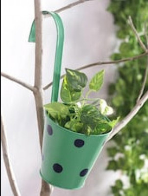 5 inch (13 cm) Polka Railing Round Metal Planter (Green)(#1677)-gallery-0