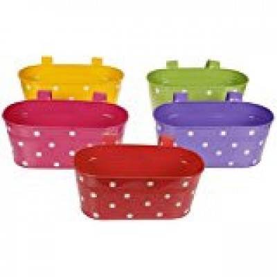 Polka Dot Tub shaped Metal Railing Planter(#1679)-gallery-0