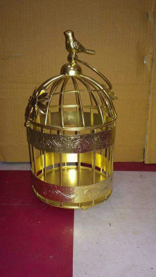 Artistic Copper Bird Cage Candle Holder with Hanging Chain(#1689)-gallery-0