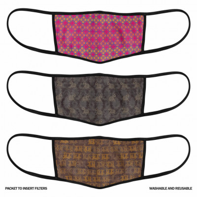 3 Layer Printed Protective Face Mask - Pack of 3 (Pink-Dark Brown-Brown)(#1697)-gallery-1