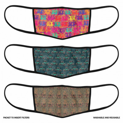 3 Layer Printed Protective Face Mask - Pack of 3 (Auto-Vintage Car-Elephant)(#1698)-gallery-2