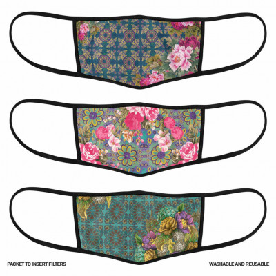 3 Layer Printed Protective Face Mask - Pack of 3 (Green Combo)(#1699)-gallery-2