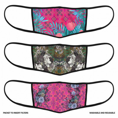 3 Layer Printed Protective Face Mask - Pack of 3 (Pink-Grey Brown-Purple)(#1700)-gallery-1