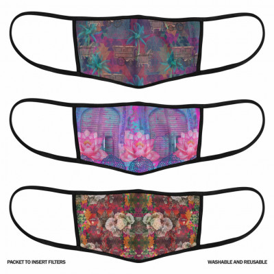 3 Layer Printed Protective Face Mask - Pack of 3 (Horse Cart-Red-Lotus Flower)_duplicate(#1702)-gallery-1