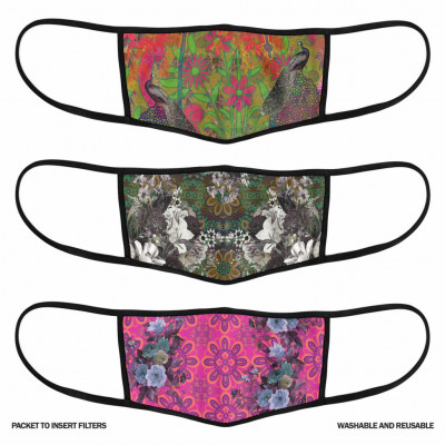 3 Layer Printed Protective Face Mask - Pack of 3 (Peacock-Greay Brown-Purple)_duplicate(#1704)-gallery-1