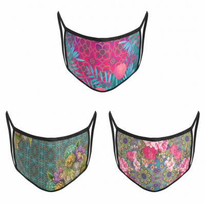 3 Layer Printed Protective Face Mask - Pack of 3 (Pink-Sea Green-Yellow Pink)(#1707)-gallery-0