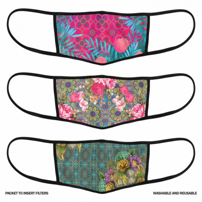 3 Layer Printed Protective Face Mask - Pack of 3 (Pink-Sea Green-Yellow Pink)(#1707)-gallery-1