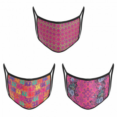 3 Layer Printed Protective Face Mask - Pack of 3 (Green-Grey Brown-Lotus)(#1708)-gallery-0