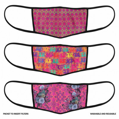 3 Layer Printed Protective Face Mask - Pack of 3 (Green-Grey Brown-Lotus)(#1708)-gallery-1