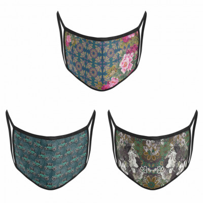 3 Layer Printed Protective Face Mask - Pack of 3 (Green-Vintage Car-Grey Brown)(#1709)-gallery-0