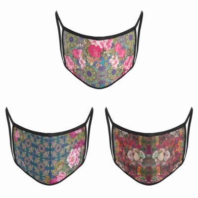 3 Layer Printed Protective Face Mask - Pack of 3 (Pink Yellow-Green-Red)(#1710)-gallery-0